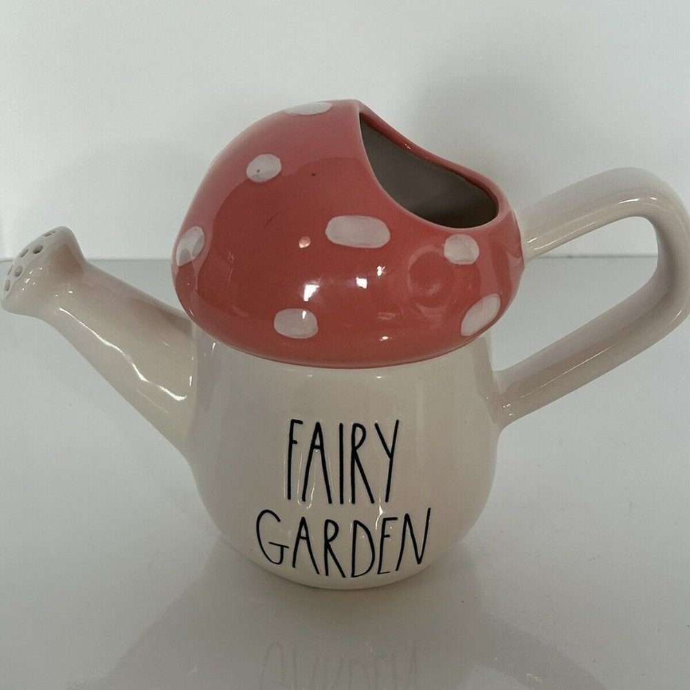 Rae Dunn Fairy Garden Gloss Pink Mushroom Top Watering Can Ceramic Mothers Day